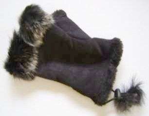 BLACK FUR LINED FINGERLESS GLOVES