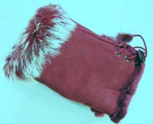 MAROON FUR LINED FINGERLESS GLOVES