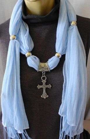 STUNNING LIGHT BLUE SCARF WITH CROSS