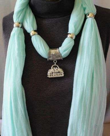 STUNNING LIGHT TURQUOISE SCARF WITH HANDBAG PENDANT