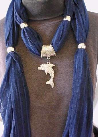 STUNNING  MIDNIGHT BLUE SCARF WITH DOLPHIN
