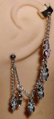 EAR CUFF WITH OWLS AND CHAIN