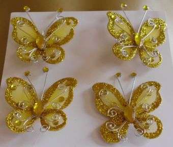 Stunning Gold Butterflies with Rhinestones (Set of 4)