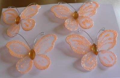 Stunning Peach Butterflies with Rhinestones (Set of 4)