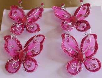 Stunning Magenta Butterflies with Rhinestones (Set of 4)