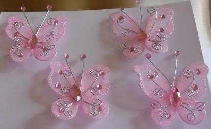 Stunning Pink Butterflies with Rhinestones (Set of 4)