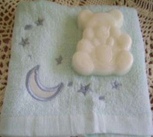 BABY BLUE  HANDTOWEL WITH EMBROIDERY AND TEDDY SOAP