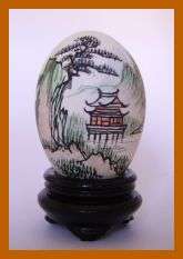 BEAUTIFUL ORIENTAL HAND PAINTED EGG ON STAND