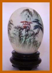BEAUTIFUL ORIENTAL HAND PAINTED EGG ON STAND