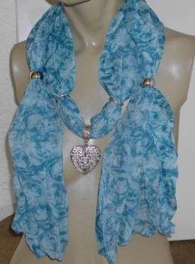STUNNING BLUE PATTERNED SCARF WITH HEART