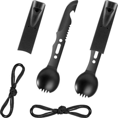 Portable Outdoor Tableware Camping Cutlery Fork Spoon Knife Bottle Opener Whistle