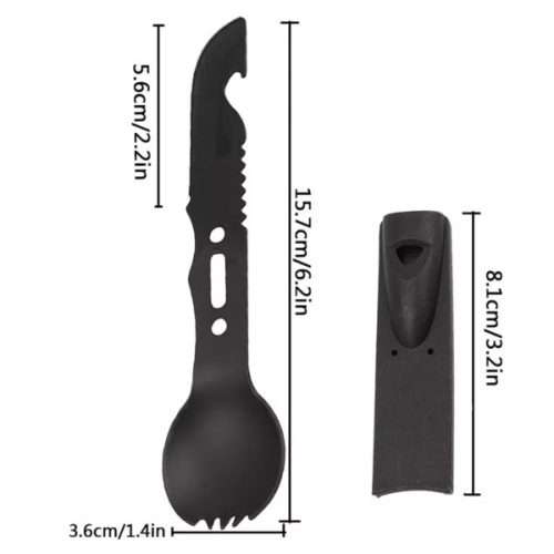 Portable Outdoor Tableware Camping Cutlery Fork Spoon Knife Bottle Opener Whistle