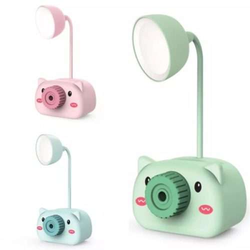 LED USB Rechargeable Table Desk Lamp Cartoon Pen Holder Pencil Sharpener Flexible Neck Phone Stand