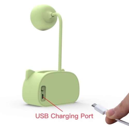 LED USB Rechargeable Table Desk Lamp Cartoon Pen Holder Pencil Sharpener Flexible Neck Phone Stand