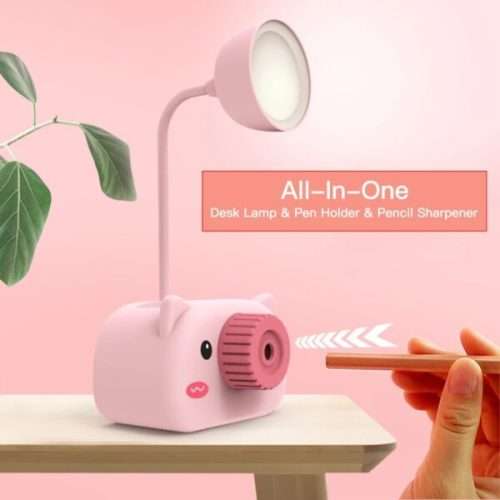 LED USB Rechargeable Table Desk Lamp Cartoon Pen Holder Pencil Sharpener Flexible Neck Phone Stand
