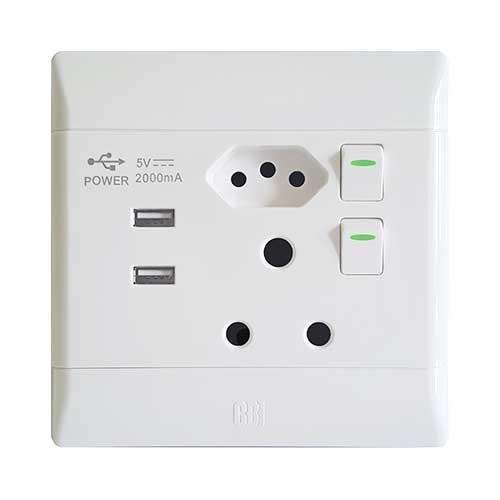 CBI PVC Slimline USB Combo Socket SABS
