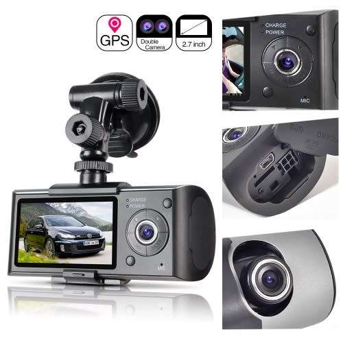 2.7" Vehicle Camera Car DVR  Video Recorder Dash Cam G-Sensor GPS Dual Lens Camera