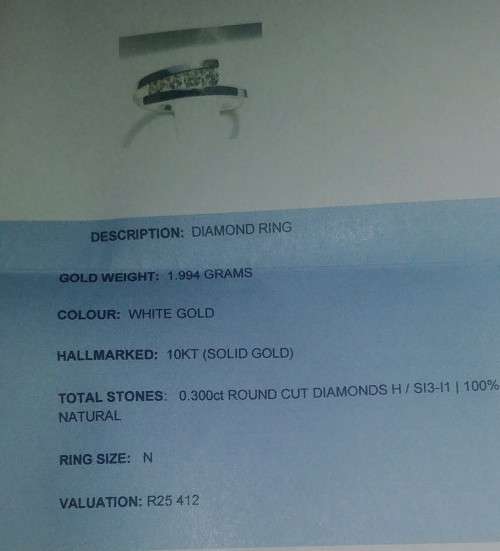 White Gold Diamond Ring - 10kt Solid Gold -  Size N - 0.300 Round Cut Diamonds