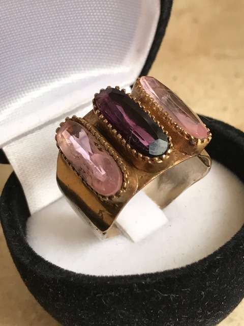 VINTAGE  -STUNNING- AMETHYST AND PINK QUARTZ STERLING SILVER RING