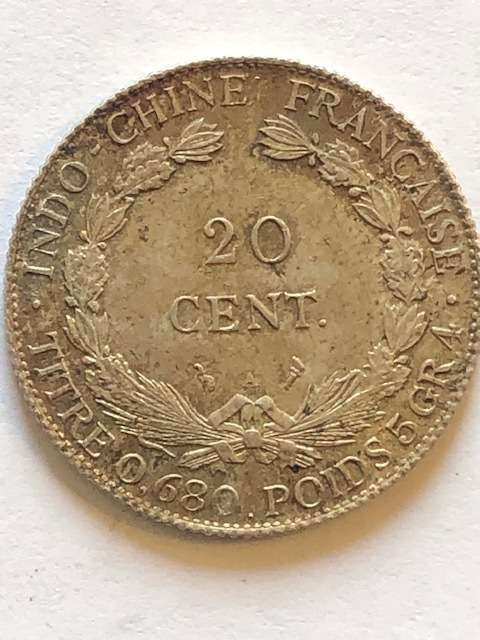 20 CENT INDO- CHINA FRANCAISE-FRANCE COLONY SUPERB SILVER COIN