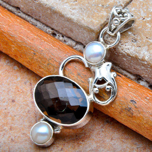 SMOKEY QUARTZ PEARL 925 SILVER PENDANT