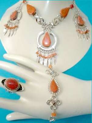 MAGNIFICENT BRAZILIAN ORANGE JASPER STONE JEWELRY SET
