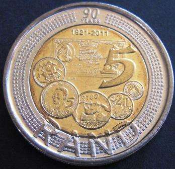 2011 SARB 90th Anniversary R5.00 - Circulated