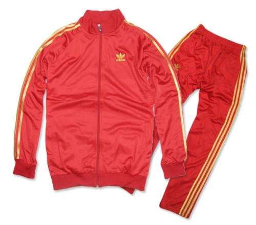 Adidas Firebird Tracksuit Red with Gold Stripes