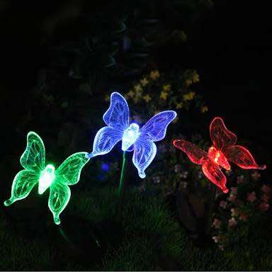 3 Piece Solar Garden Multicolour Butterfly Lights