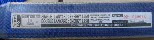 Double Energy Absorbing Fall Arrest Lanyard (1.75m - 2m absorbance)