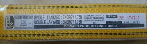 Double Energy Absorbing Fall Arrest Lanyard (1.75m - 2m absorbance)