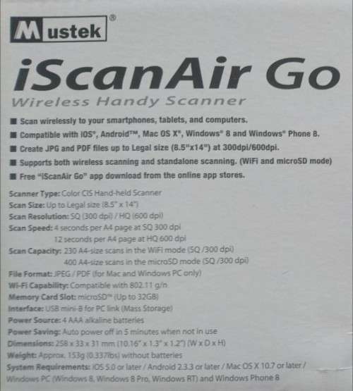 iScan Air Go - Wireless Handy Scanner (Mustek - D1x413)