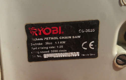 Ryobi 355mm 2 Stroke 36cc Petrol Chainsaw (CS3635)