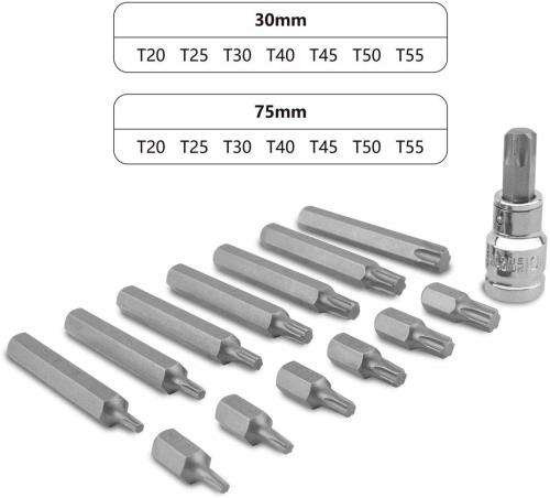 15 Piece CR-V Torx Bit Set with 1/2" adapter