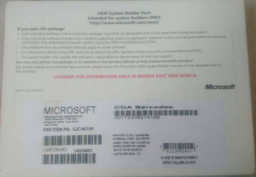OEM System Builder Pack (Sealed Pack) - Microsoft Win 7 - 32bit English MEA 1pk DSP