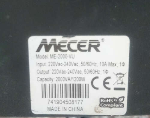 Mecer 2000VA 1200W Line Interactive UPS with custom external battery leads