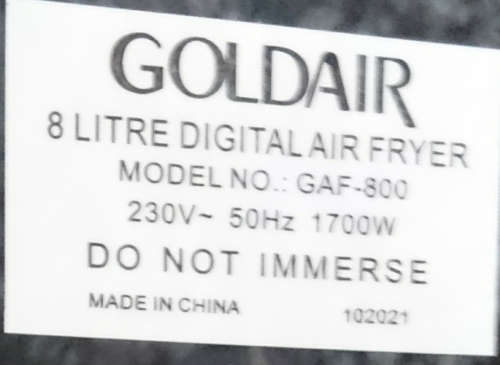 Goldair 8L Gourmet Digital Air Fryer (GAF-800) - Display Unit - As New