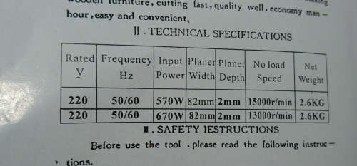 Mintian 670W (82 x 1mm) Electric Planer - 13000rpm (Display)