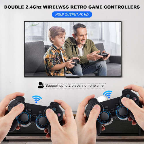 Wireless Retro Gaming Console 4K HD HDMI Output Plug and Play with Dual 2.4G Wireless Controllers