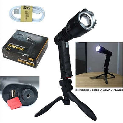 534 multifunctional handheld strong light flashlight rechargeable pistol light with tripod