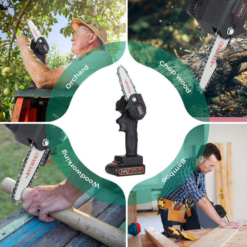 6 inch portable mini cordless electric chain saw single hand saw woodworking tool with tool box