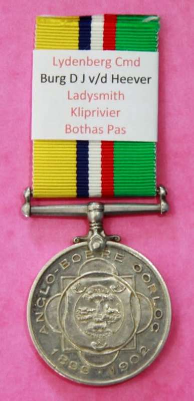 ABO Medal to Burg. Daniel Johannes V/D HEEVER - Cmdt Du Toit Commando