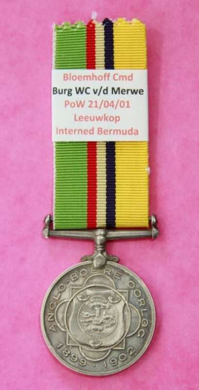 ABO Medal to Burg. Willem Carel V/D MERWE - Bloemhof Commando