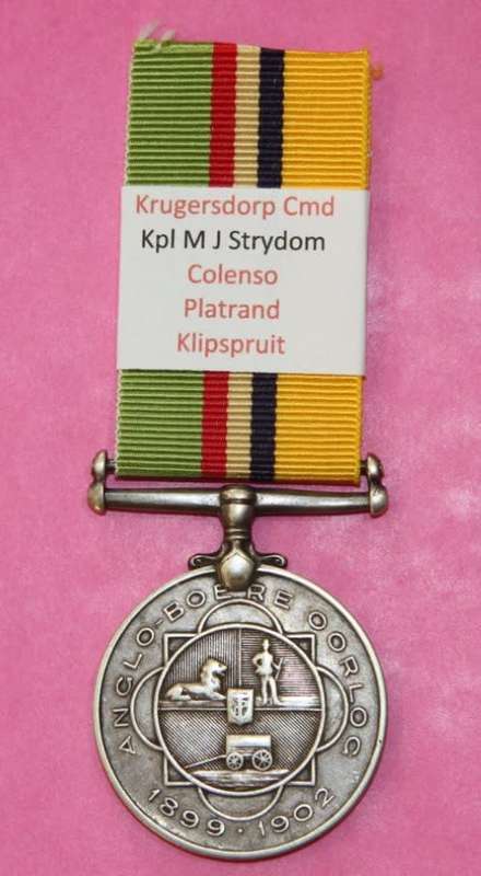 ABO Medal to Kpl. Martinus Johannes STRYDOM - Krugersdorp Commando