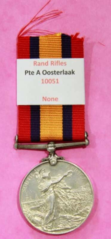 QSA Medal to Private A OOSTERLAAK - Rand Rifles
