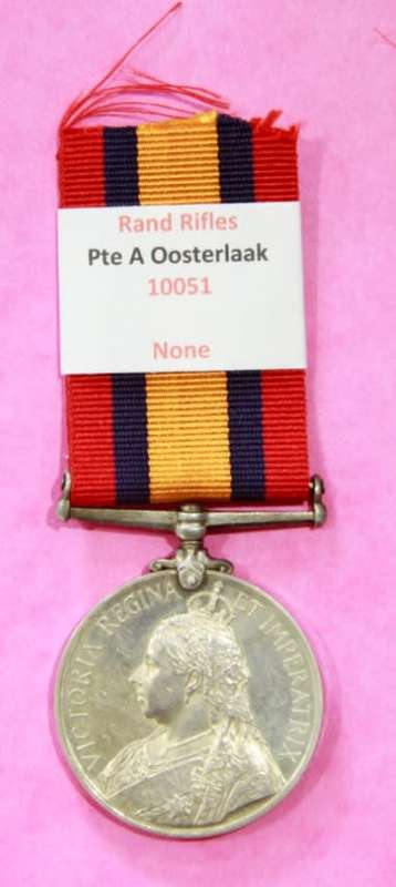 QSA Medal to Private A OOSTERLAAK - Rand Rifles