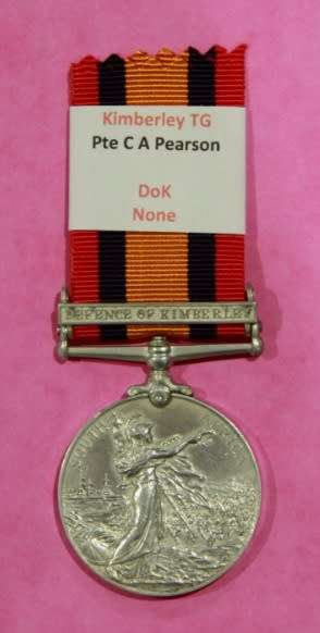 QSA Medal to Private CA PEARSON - Kimberley Town Guard - Defence of Kimberley Clasp