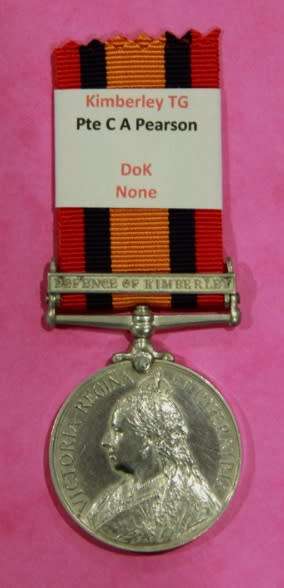 QSA Medal to Private CA PEARSON - Kimberley Town Guard - Defence of Kimberley Clasp