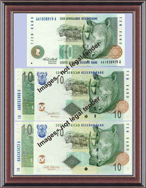 R10 SPECIAL SET of 3 Unc "AA" prefixed Big Five - different Governors