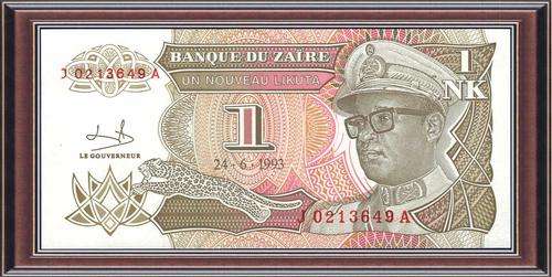 Banknotes Zaire  P40  1 new likuta  Unc